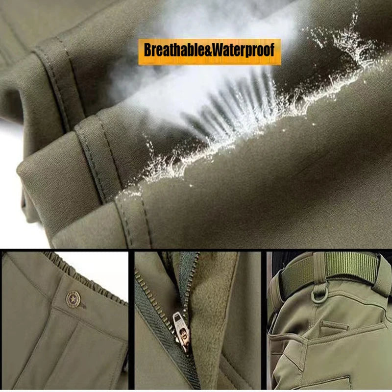Men's City Cargo Autumn Winter Fleece Softshell Hiking Pants Fishing
