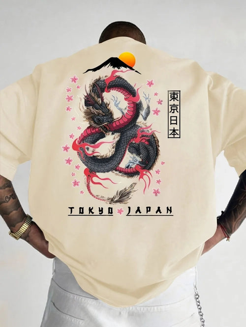 Fashionable men's summer new dragon print flower comfortable