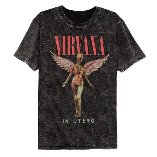 Nirvana rock band men's Retro cotton Washed Tee In Utero album man