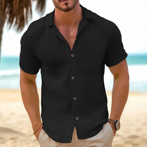 Men's Casual Button Down Shirts Short Sleeve Textured Summer Beach