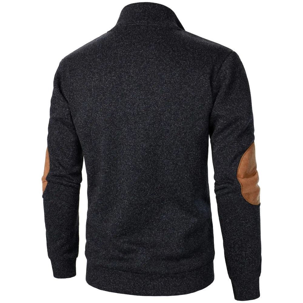 Men's Autumn Sweatshirt Patchwork Contrast Color Hoodies Stand Collar