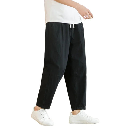 New Cotton Linen Mens Pants Casual Solid Color Breathable Streetwear