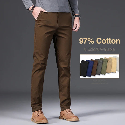 97% Cotton Men's Casual Pants Autumn Fashion Comfortable Elastic Slim