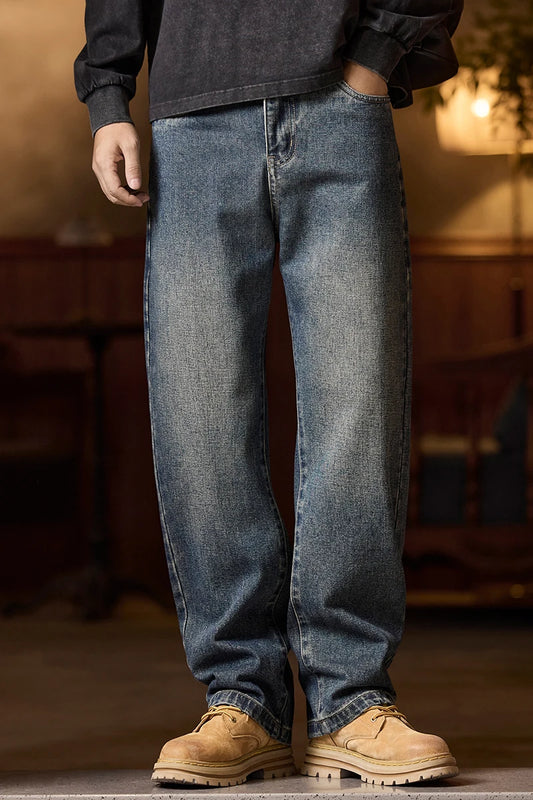 Mens Elastic Waist Jeans Relaxed Fit Men's Blue Jeans with Elastic