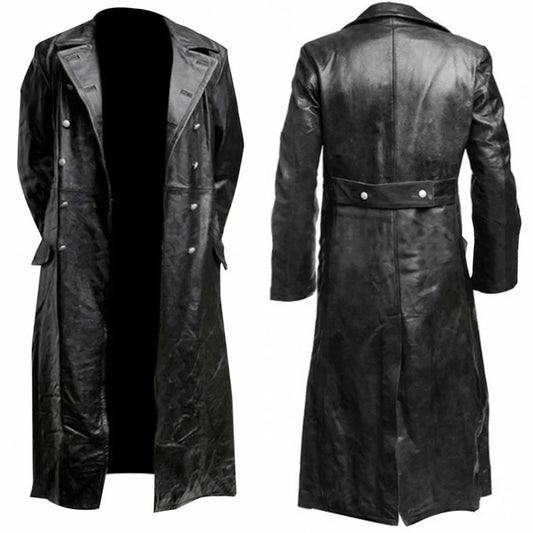 1MEN'S GERMAN CLASSIC WW2 MILITARY UNIFORM OFFICER BLACK REAL LEATHER