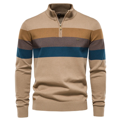 AIOPESON Men's Patchwork Pullover Sweater Cotton Casual Zipper Mock