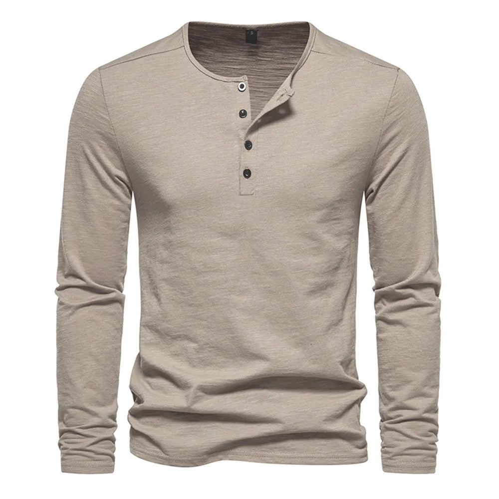 Men Long Sleeved T-shirt Cotton Slim Fit Bottoming Shirt Fitness Tops