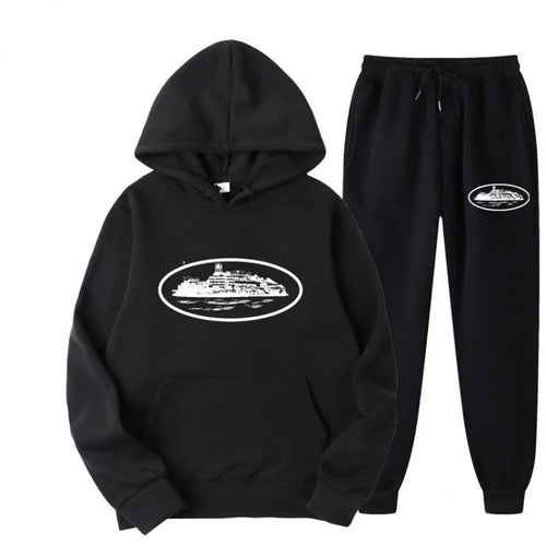 NICE Loose Unisex Fleece-lined Printed Sweatshirt Hoodie Set Devil