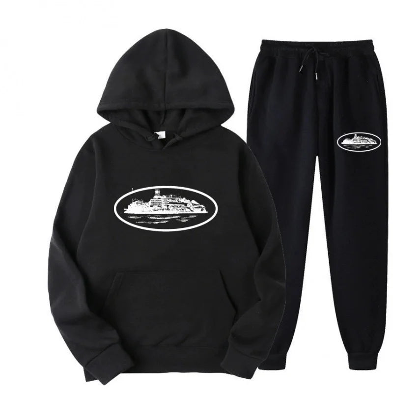 NICE Loose Unisex Fleece-lined Printed Sweatshirt Hoodie Set Devil
