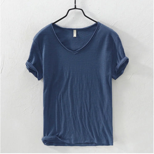 New Mens T Shirt Pure Color V Collar Short Sleeved Tops Tees Men