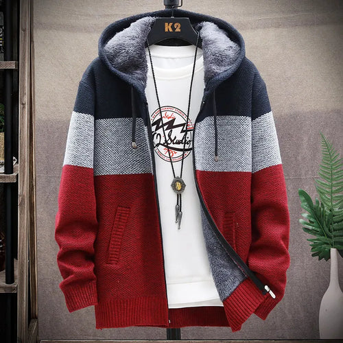 Autumn Winter Cardigan Sweater Men Fleece Zipper Sweaters Velvet