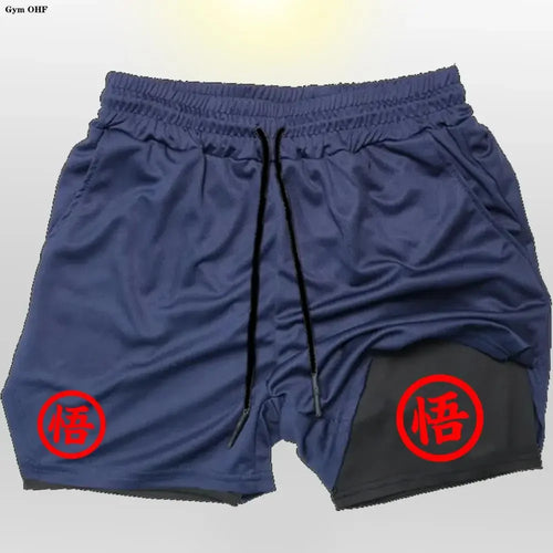 Goku Anime Running Shorts Men Fitness Gym Training 2 in 1 Sports