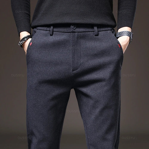 Spring Men's Casual Pants Business Fashion Elastic Waist Slim Fit