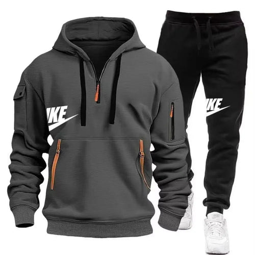 2025 New men's autumn and winter suit zipper hoodie + trousers suit