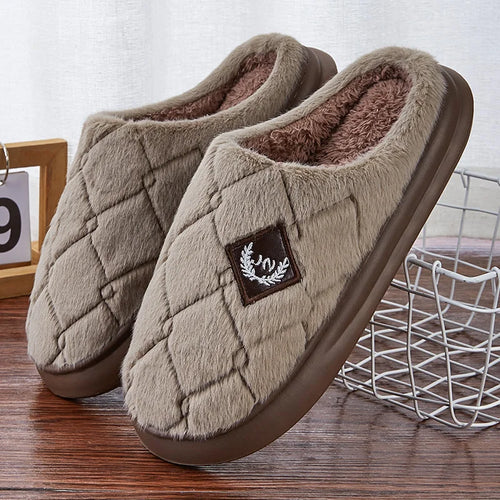 Men's House Slippers Furry Plaid cozy EVA Memory Foam Lightweight