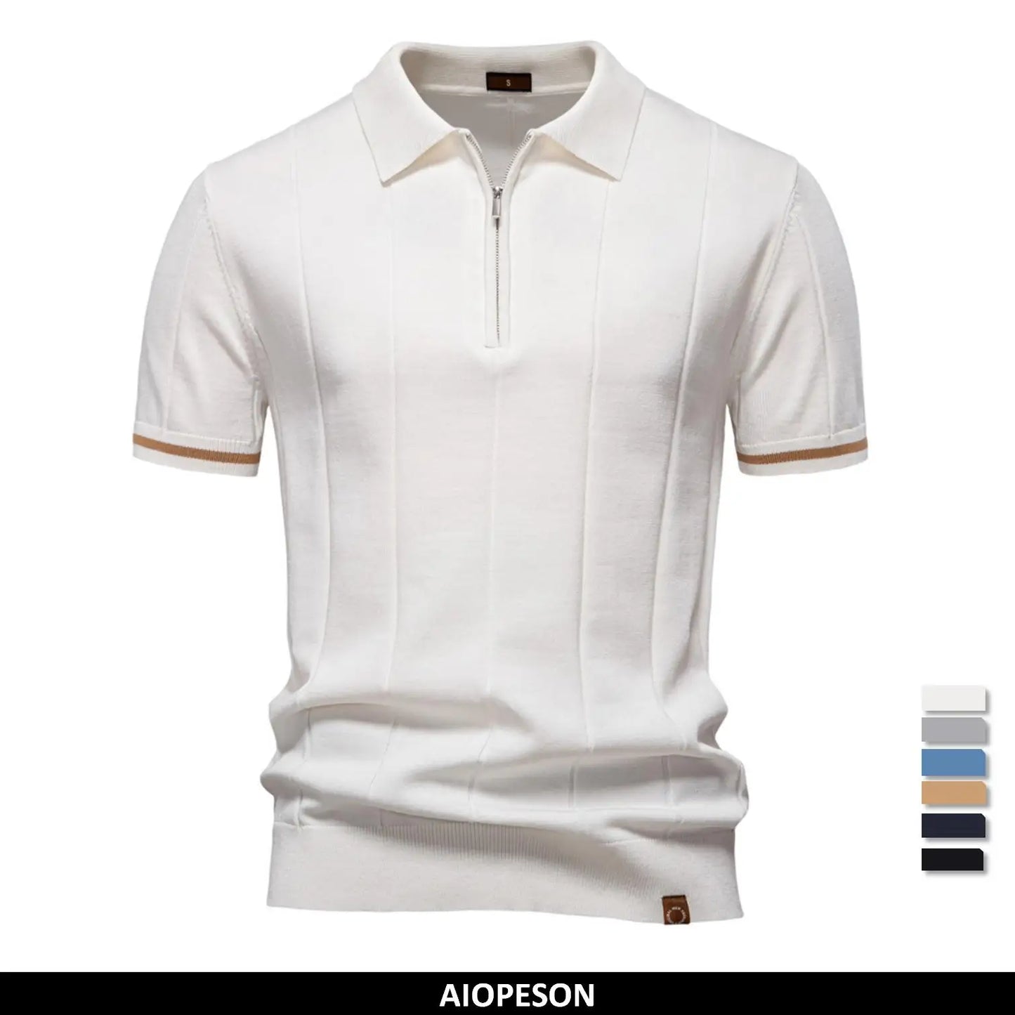 AIOPESON Men's Solid Color Sport Zipper Polo Shirt Athletic Social