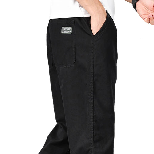 Big Size Mens Casual Pants Relaxed Fit Cotton Trousers Elastic Waist