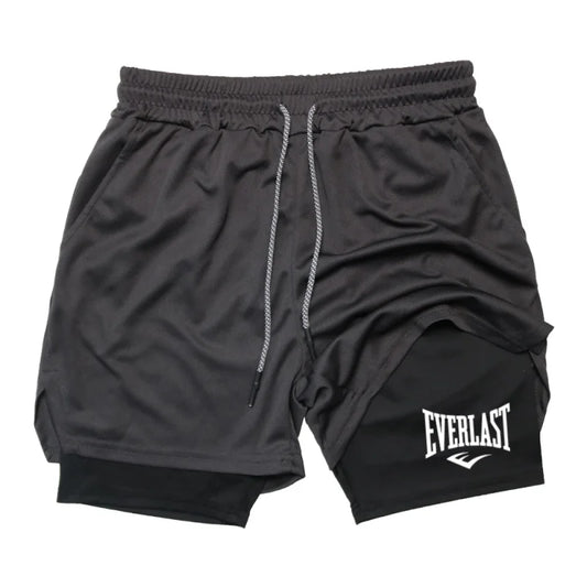 Men's compression gym shorts, EVERLAST printed sports pants, double
