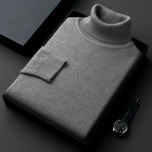 New Mens Long Sleeve Knitted Sweaters Solid Color Turtleneck Coats