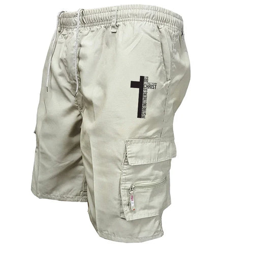 Summer Men Cargo Shorts Elastic Waist Drawstring Pockets Tactical