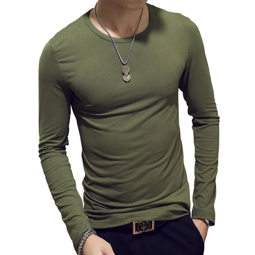 White Solid Color Basic Slim Men T-shirt Spring Autumn Bottoming Shirt