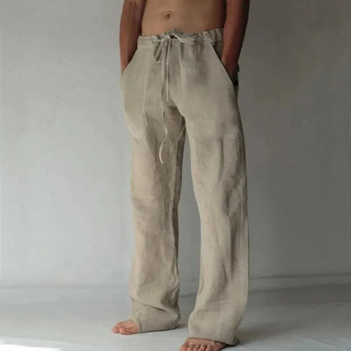 Men's Cotton Linen Long Pants Summer Solid Color Breathable Linen