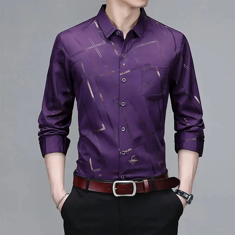 Men's Casual and Fashionable Long Sleeved Printed Shirt, Non Ironing