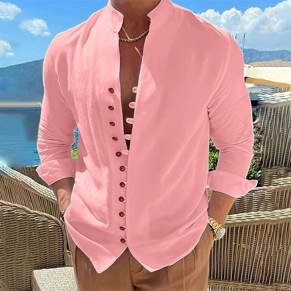 New Spring Autumn casual shirt loose Men's Solid Color Long Sleeve