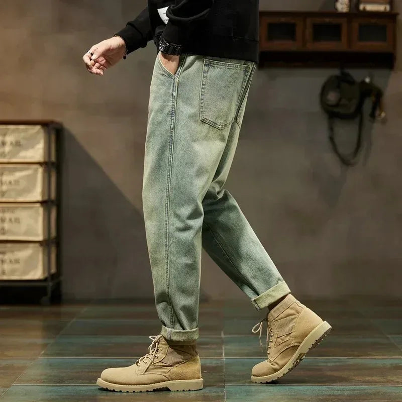 Men's Spring 2026 Loose Harem Pants Denim Retro Solid Comfortable