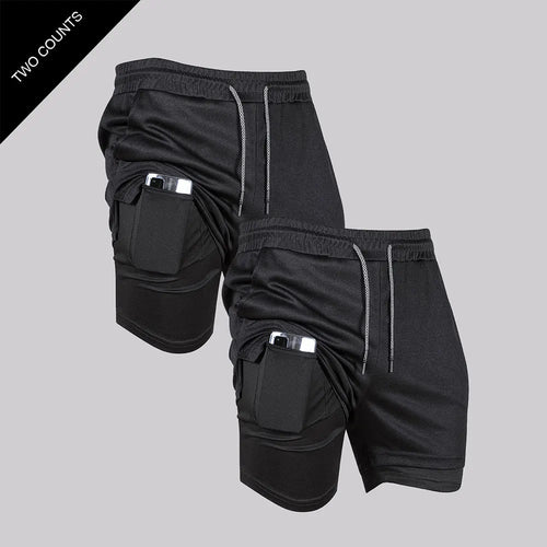 Men's Double Layer Fitness Shorts Men Fitness Gym Training 2 in 1