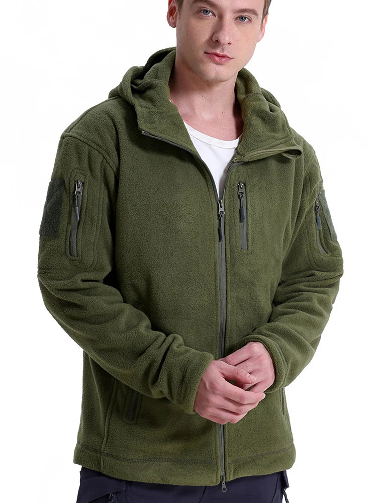 Men's Tactical Fleece Jacket Winter Warm Full Zip Military Hoodies