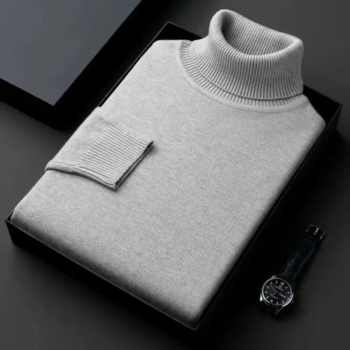 New Mens Long Sleeve Knitted Sweaters Solid Color Turtleneck Coats