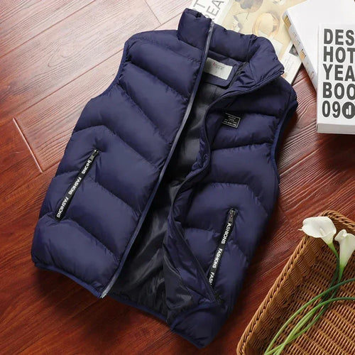 2024 New Puffer Sleeveless Coats Mens Solid Color Down Jacket Winter