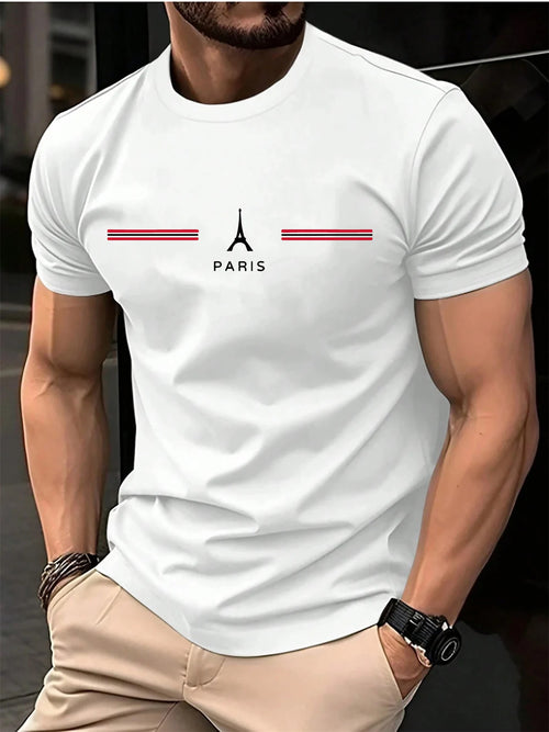 Men's 100% pure cotton summer loose oversized casual Paris letter