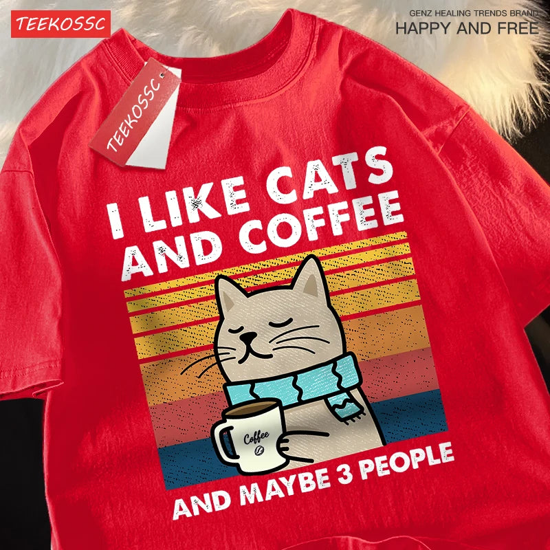 I Like Cats And Coffee Men Women T-Shirt Cotton Tee Clothes Hip Hop