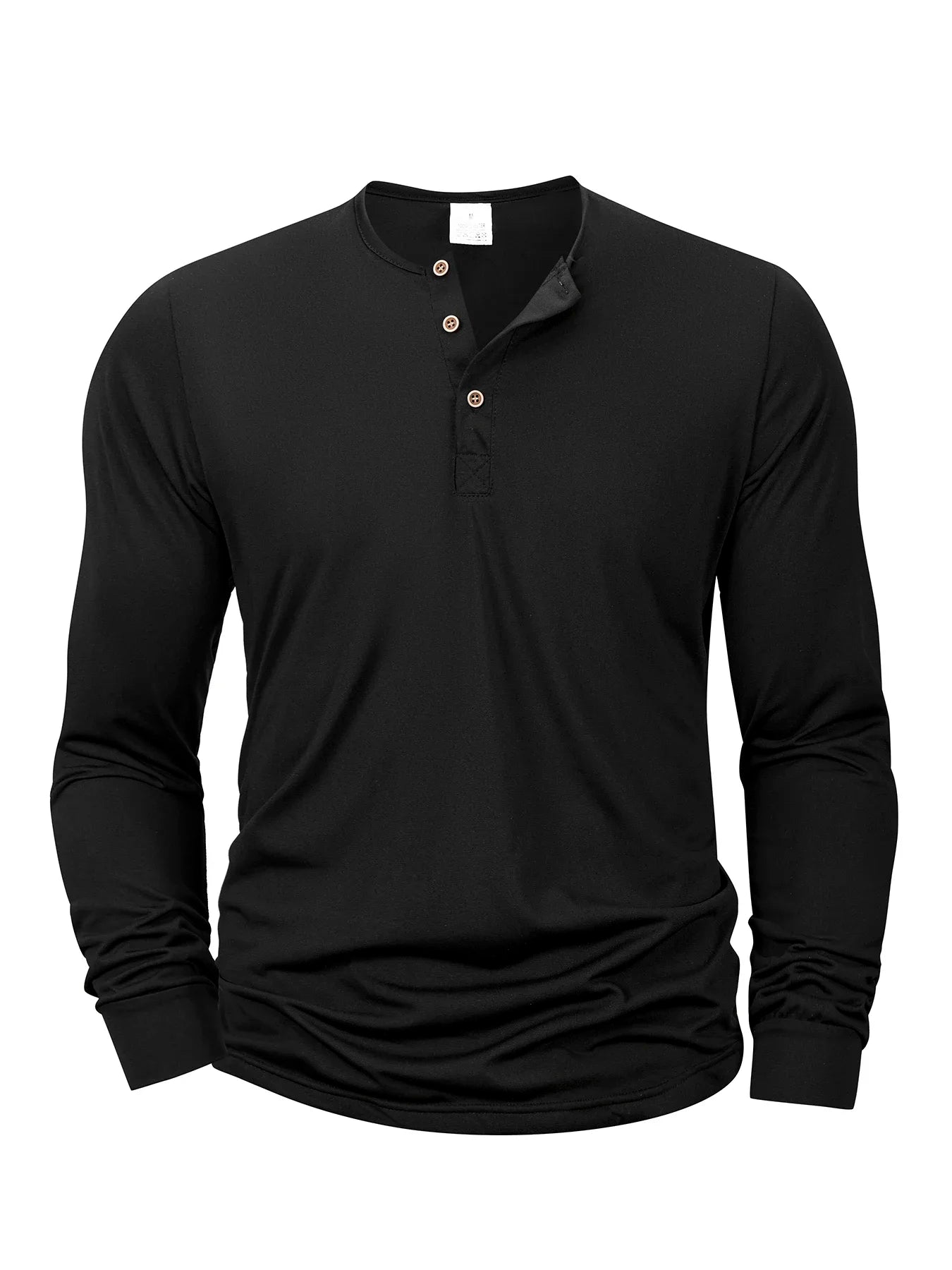 New Men's Henley T-shirts Long Sleeve Basic Casual Band Collar T