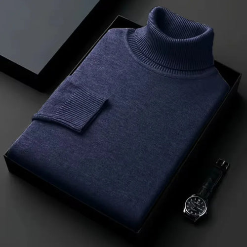 New Mens Long Sleeve Knitted Sweaters Solid Color Turtleneck Coats