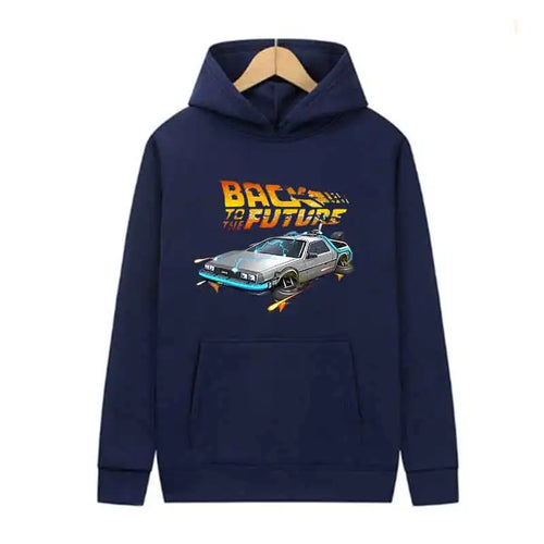Back To The Future Retro DeLorean Car Print Hoodie Long Sleeve Tops