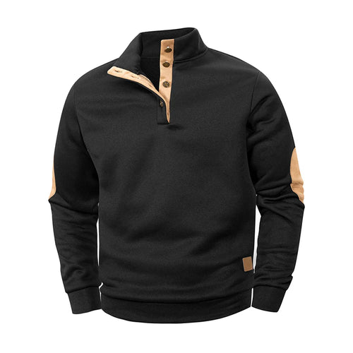 Spring Autumn Men's Casual Pullover Button Down Stand Collar Henley