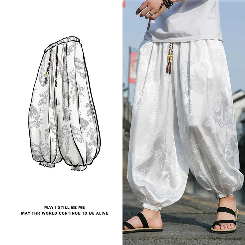 FGKKS 2023 Outdoor Brand Pants For Men Lce Silk Dragon Dark Flower