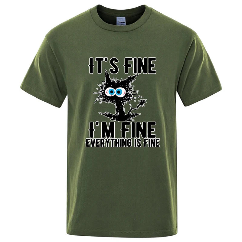 Men's High Quality T-shirt 100% Cotton Funny Cool Cat Printed T-shirt