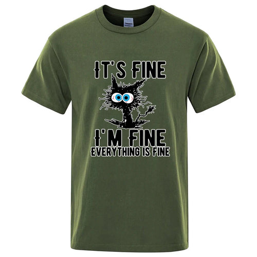 Men's High Quality T-shirt 100% Cotton Funny Cool Cat Printed T-shirt