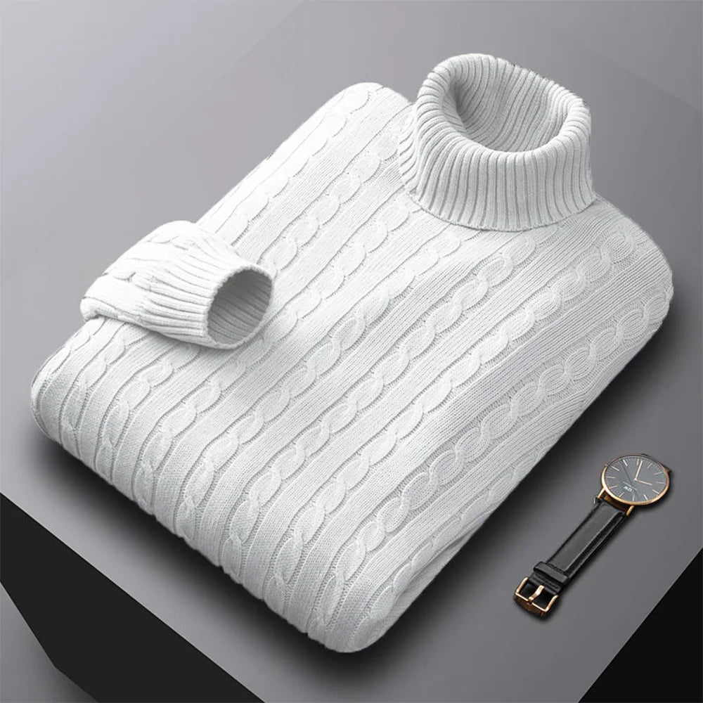 New Men's Turtleneck Sweater Solid Color High Neck Pullover Knitted