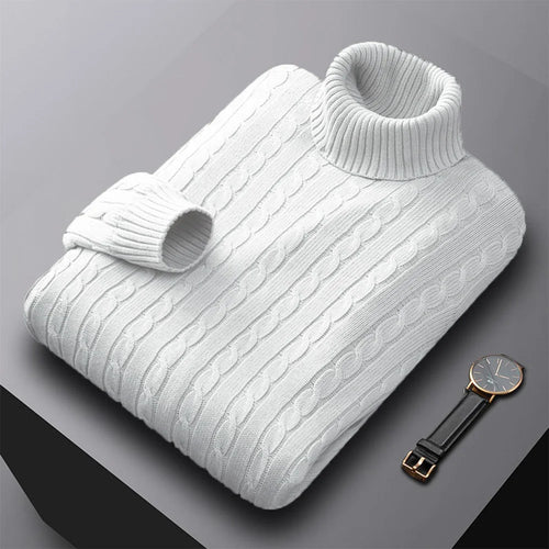 New Men's Turtleneck Sweater Solid Color High Neck Pullover Knitted