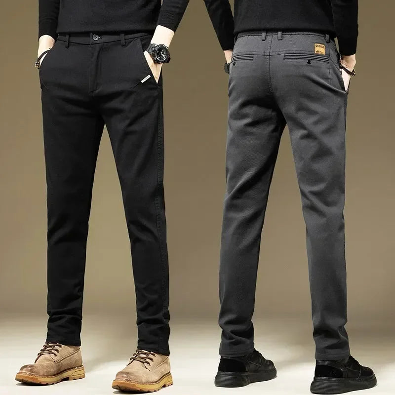 KUBRO Men's Pants Casual Cotton Solid Color Spring Autumn Straight