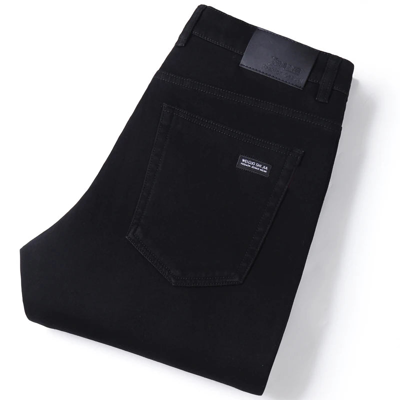 Men Classic Advanced Fashion Brand Pure Black Jeans Man Soft Breathe