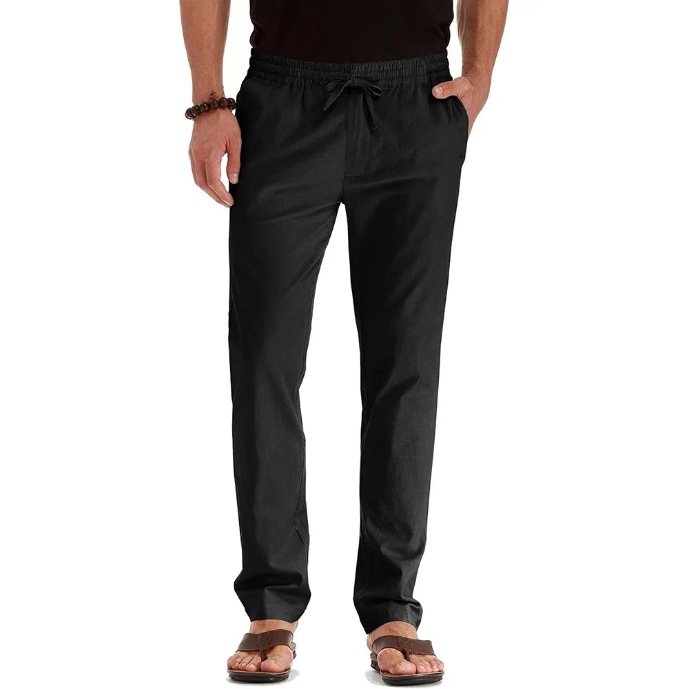 Men's Spring Summer New Cotton Linen Long Pants Vacation Hawaii Casual