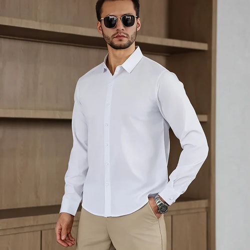 New Men's Business Casual Long Sleeved Solid Color Shirt Wrinkle