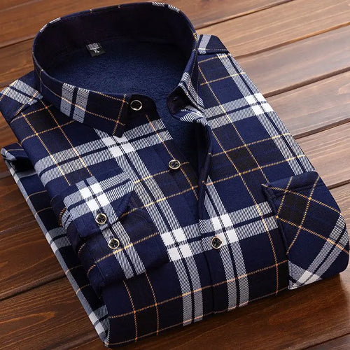 2024 Men's Winter Warm Long Sleeve Plaid Shirts Flannel Fur Lined
