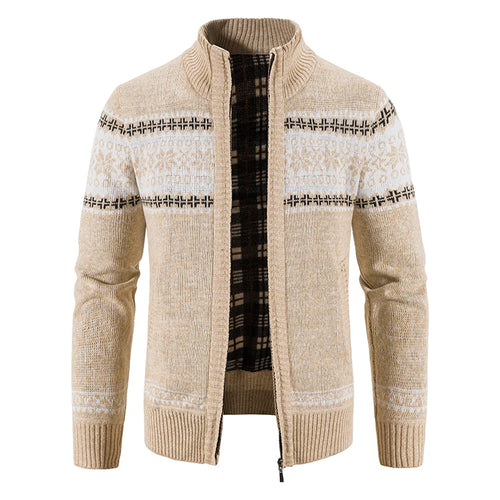 Winter Men's Fleece Cardigan Christmas Knit Sweater Coat Business